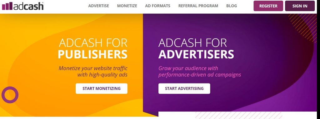 Adcash main page