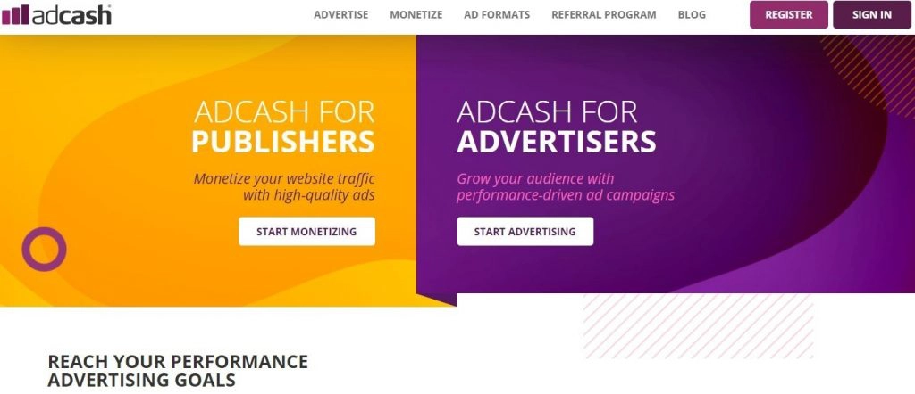 Скрин главной страницы сайта AdCash