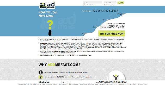 Addmefast.com home page