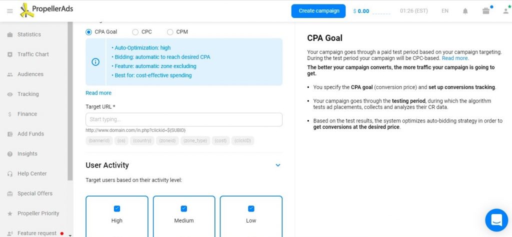 Selecting the payout model and the target audience