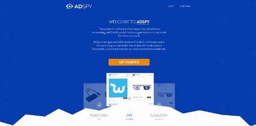 AdSpy home page screenshot