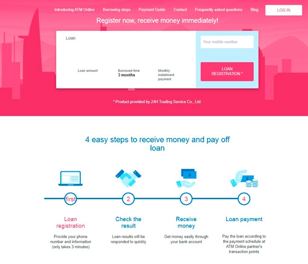 ATM Online microloan service landing page