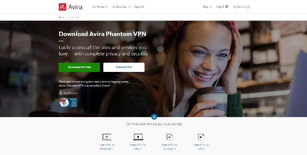 Free Avira Phantom VPN landing page