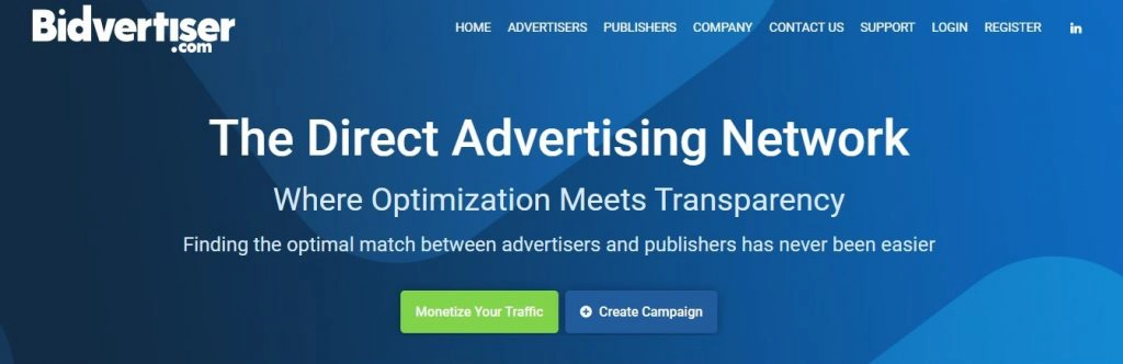 Скрин главной страницы сайта BidVertizer 