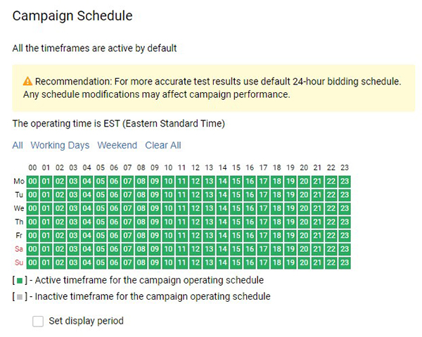 Display schedule settings
