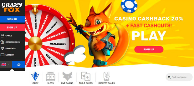 Лендинг Crazy Fox Casino