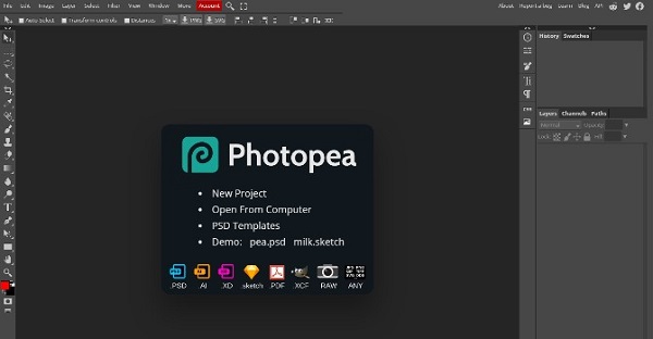 Interface of Photopea.com