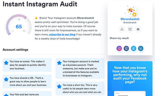 Third-party tools for Instagram will help you conduct an audit, for example, there is a ready-made template on the Iconosquare site 