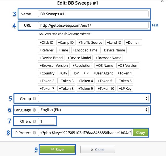 Landing page selection form