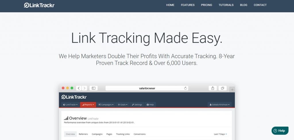 Linktrackr home page