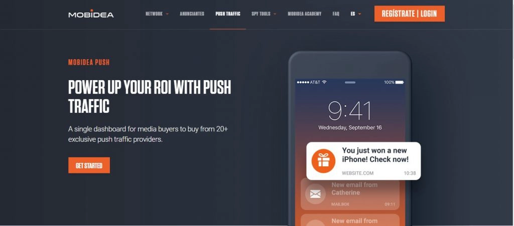 Скрин главной страницы сайта Mobidea Push