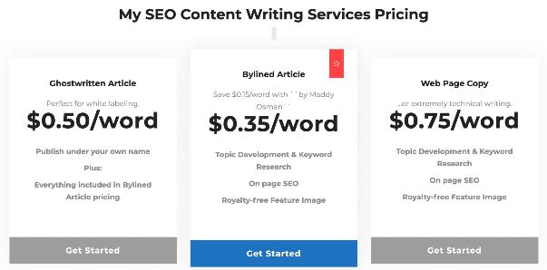 Copywriter's pricing page