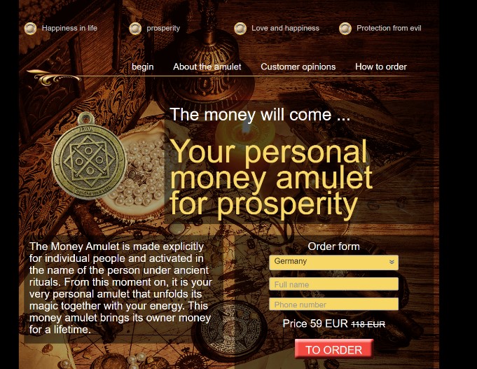 Money Amulet landing page