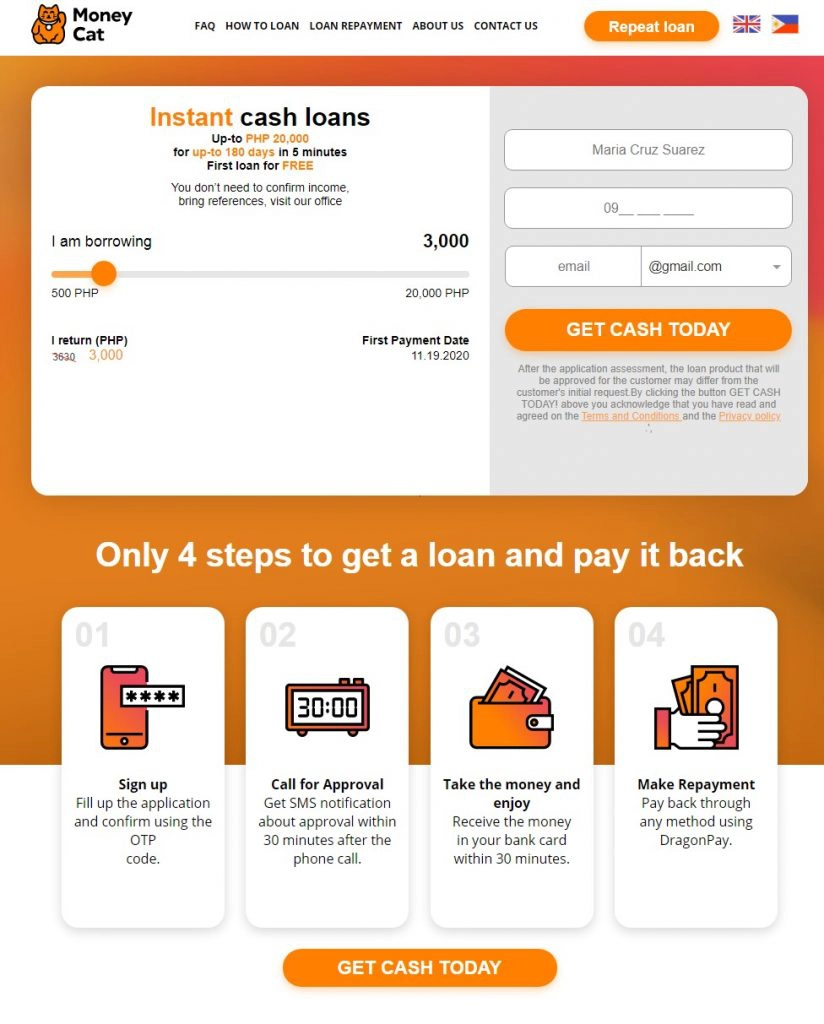 English landing page, Filipino version