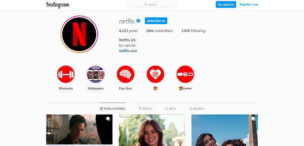 Фильмы и сериалы (аккаунт Netflix в Instagram)