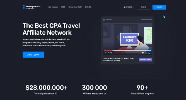 The affiliate program’s landing page