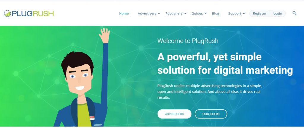 Скрин главной страницы сайта PlugRush
