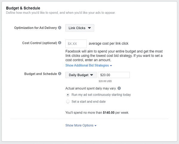 Display schedule and budget