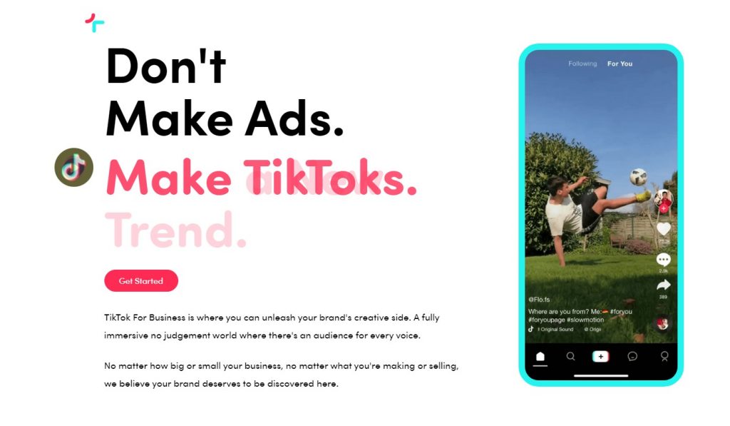 Home page of TikTok Business Account