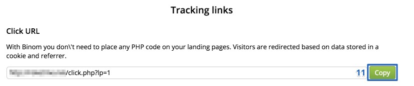 Tracking links settings