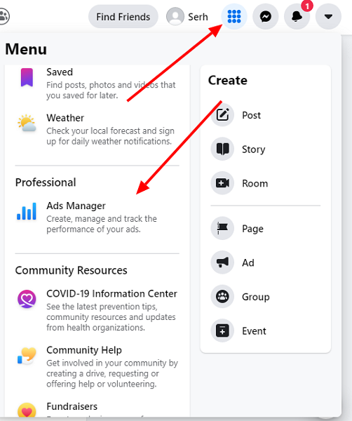 You can find Facebook Ads Manager in the application menu