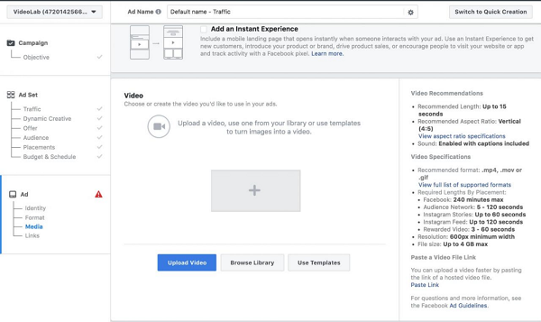 Facebook Ads Manager has an intuitive creative development process