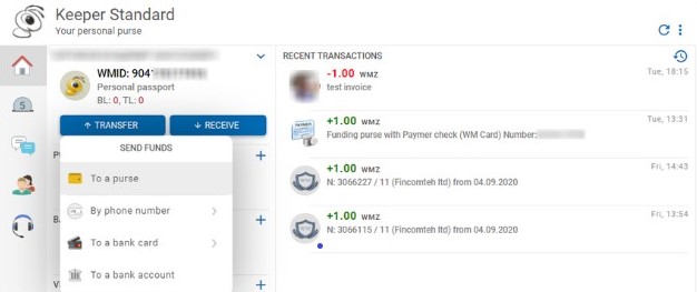 WebMoney keeper interface